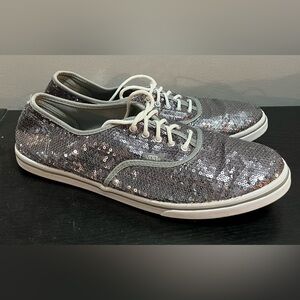 VANS OFF The Wall Silver Sequin Skater Sneaker Women’s 11.5‎ Men’s 10.